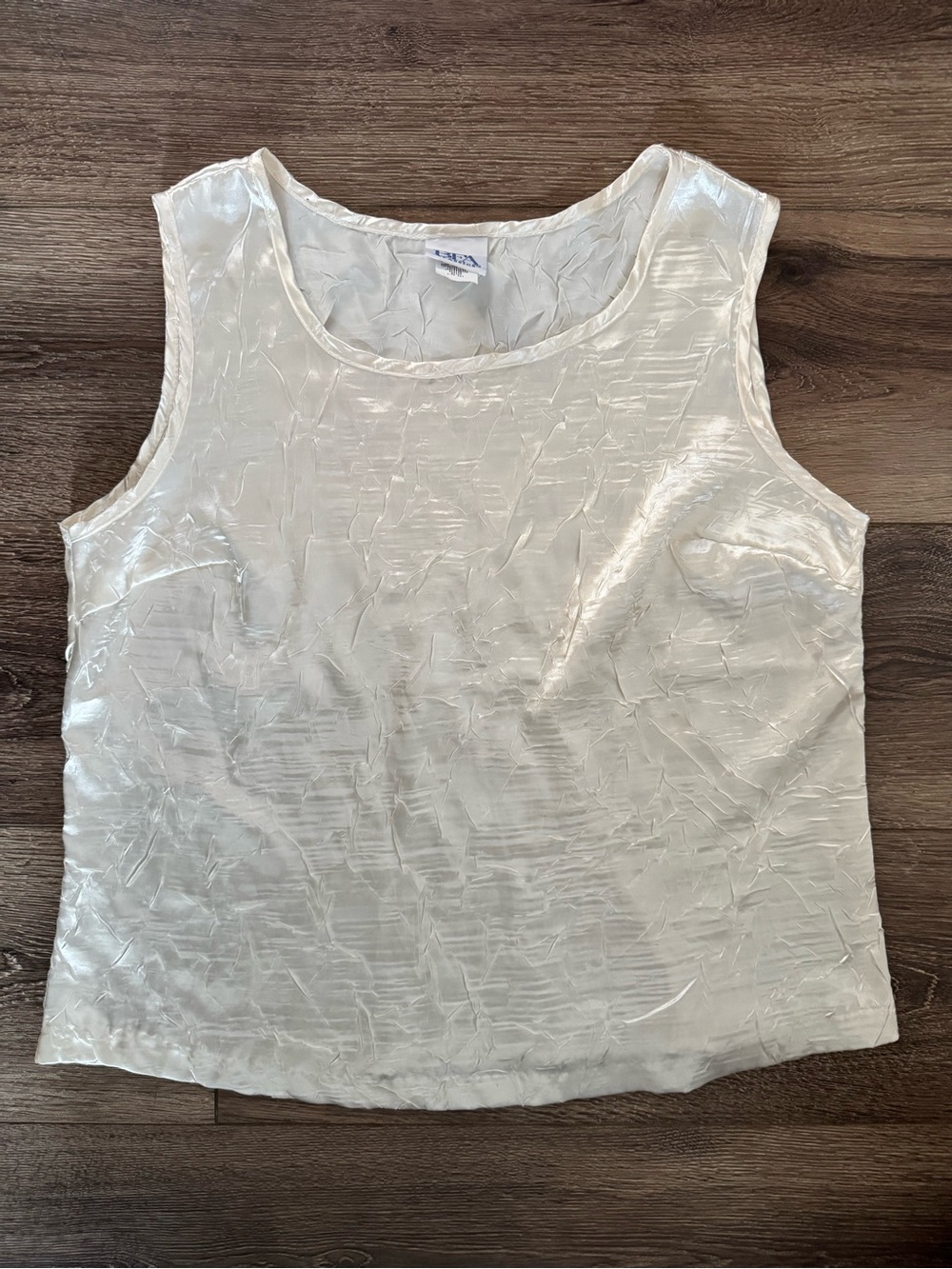 BFA Classics Crinkle Texture Missy Satin Vintage Tank Top, Cream